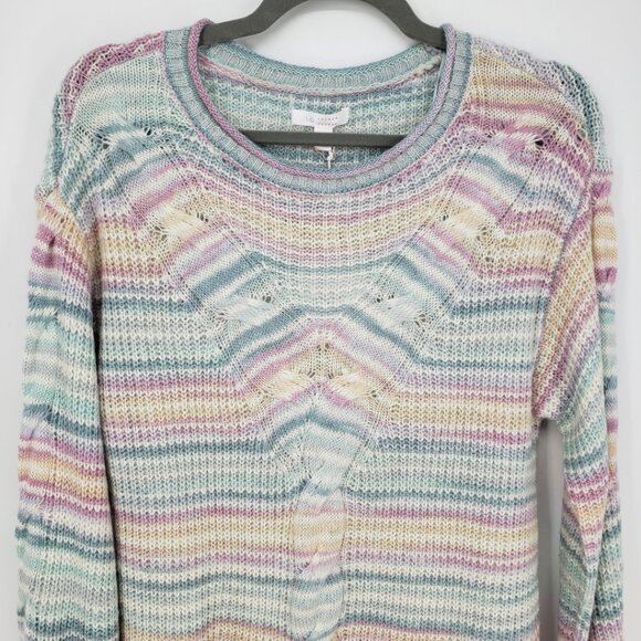 3/$25 Lauren Conrad Cable Knit Pullover Sweater XS Womens Striped Pastel - Picture 5 of 8
